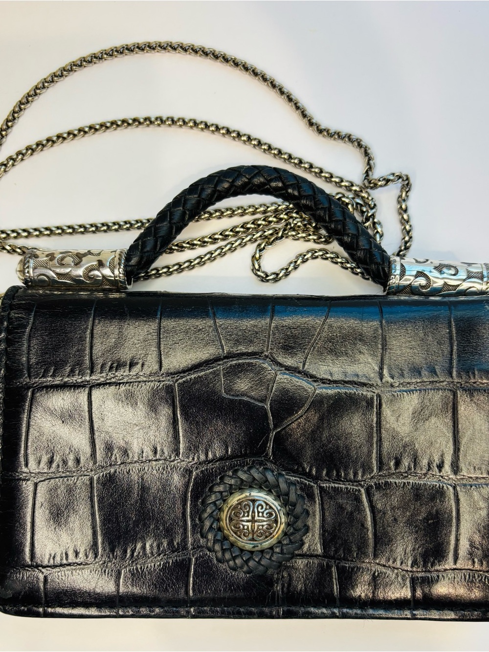 VINTAGE Brighton Black Croc Embossed Organizer Mini Bag Crossbody Y2K